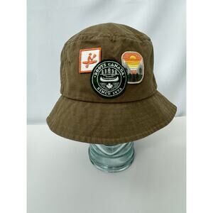 Roots Vintage Bucket Hat Sz L Solid Color Green Outdoor Colorful Patches Rare